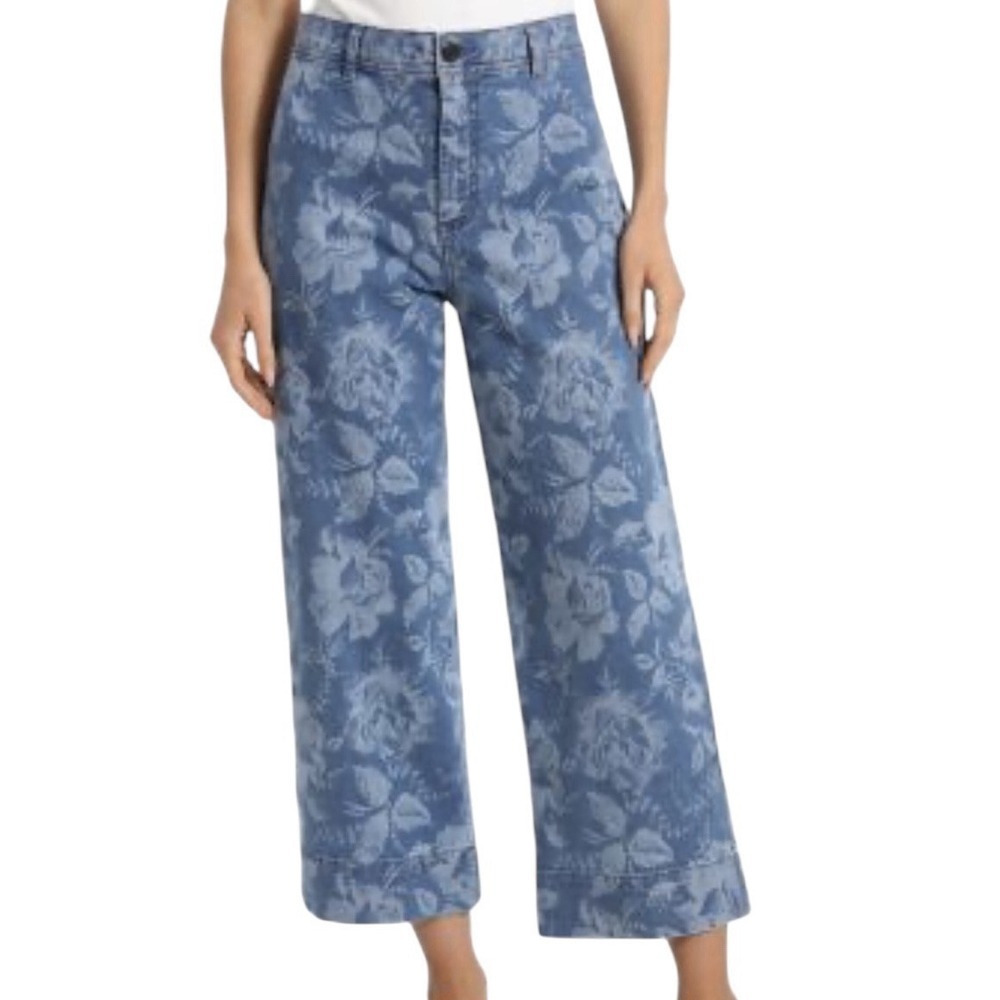 Bagatelle Jeans Women's Wide‎ Leg Pants Size 30 Blue Floral Bohemian Romantic